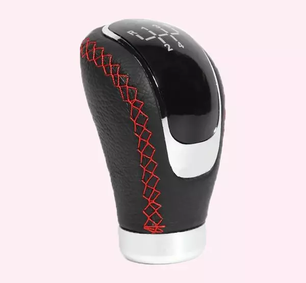 Sport Leather Gear Shift Knob — Black PU Leather Red Stitching